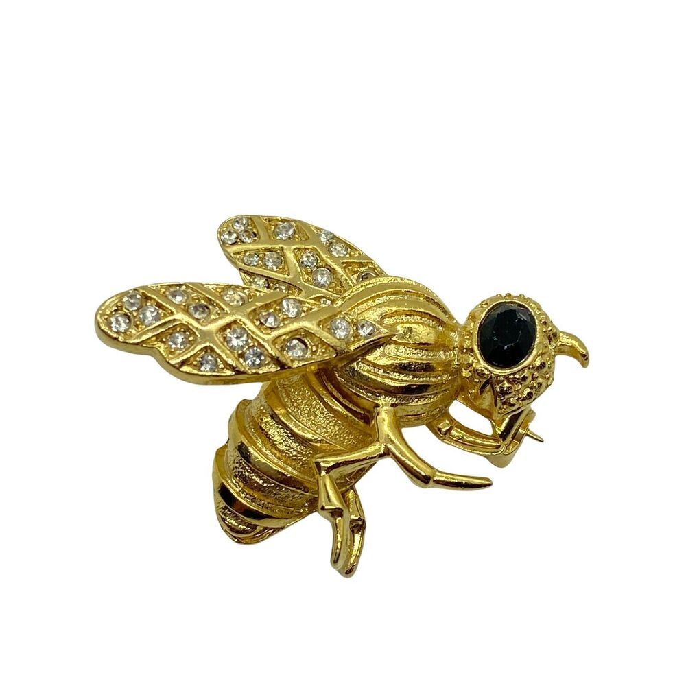 Bee Hornet Brooch Pin Vintage Gerry's Womens Gold Tone Rhinestones C Clasp Retro